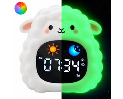 Maness® Schaap Slaaptrainer - Kinderwekker - Slaapwekker - Met nachtlamp functie en wekker timer - Slaaphulp voor kinderen vanaf de peuter leeftijd - Ook leuk als nachtlampje voor baby's