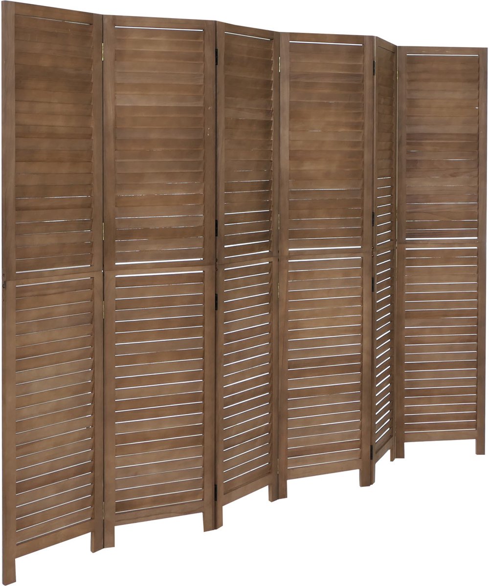 Kamerscherm MCW-C30b, ruimteverdeler, scheidingswand, zichtbescherming, vintage paulowniahout 180x242 cm ~ bruin
