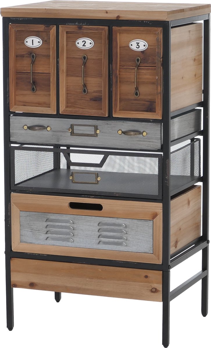 Apothekerskast MCW-Q77, hoge kast met lades, etikettenhouders, industriële vintage/shabby-stijl, hout en metaal, 85x46x35 cm