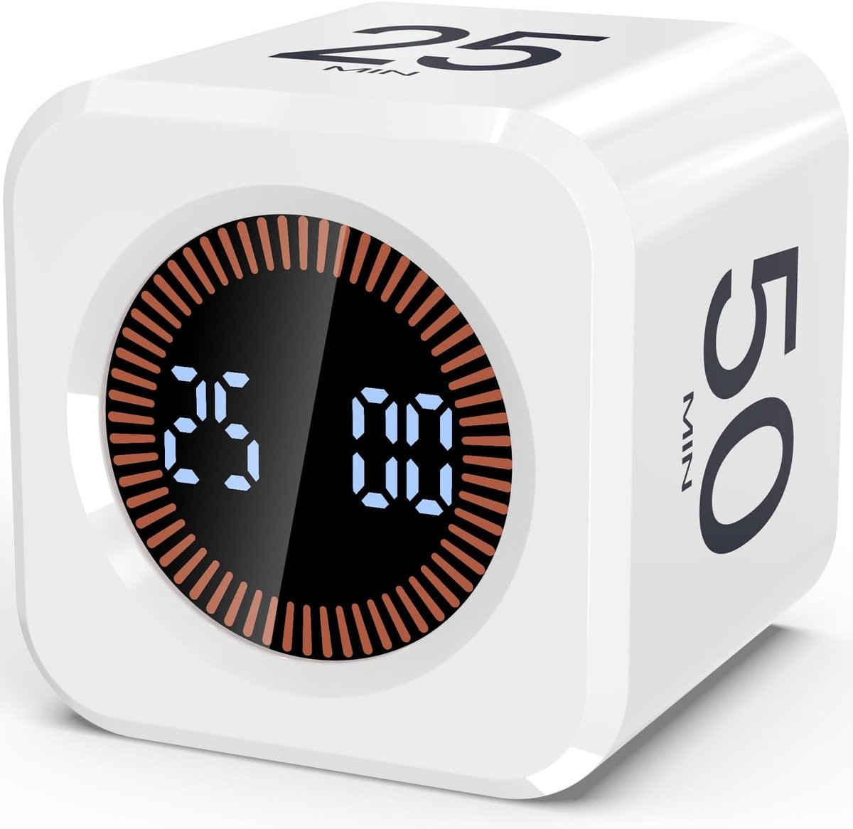Pomodoro Timer, Digitale Timerkubus met Afteltimer, 5/10/25/45 Minuten Voorkeuzestanden, Stil en Geluidsalarm, Flip-Timer met Zwaartekrachtsensor, voor Studie, Werk, Klaslokaal, Bureau, Gaming en Keuken