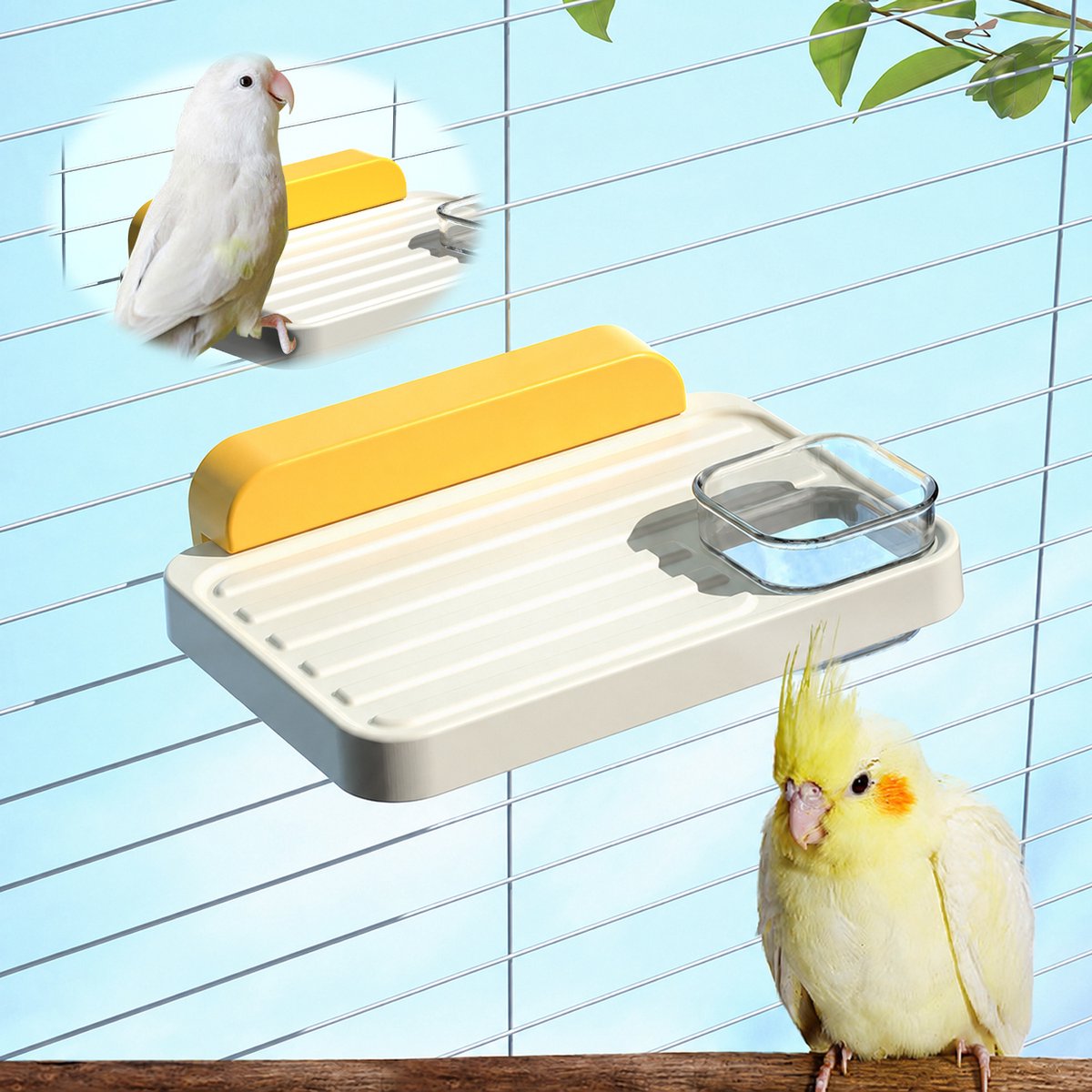 Dierenvoerbakje voor Kooien – 2 Stuks – Met Plateau – Afneembaar en Makkelijk Schoon te Maken – Met Dubbele Schroefbevestiging en Antislip – Transparant