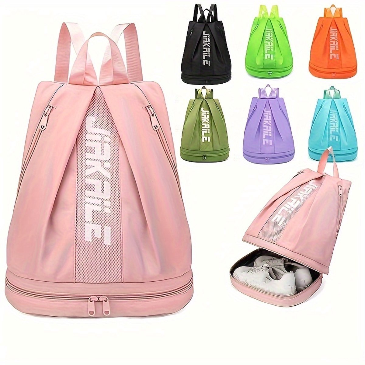 casalora - Sporttas - Gymbag - Met Schoenencompartiment - Sportrugzak - Verstelbare schouderriem - Damessporttas - Roze