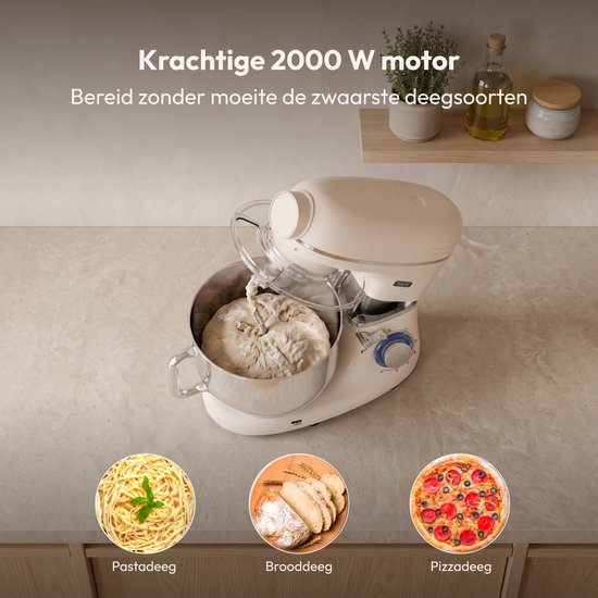 Fentic Keukenmachine – 2000W – Keukenrobot – Foodprocessor - 6,2L Mengkom – Incl. Vleesmolen, Blender en extra Accessoires – Beige — afbeelding 5