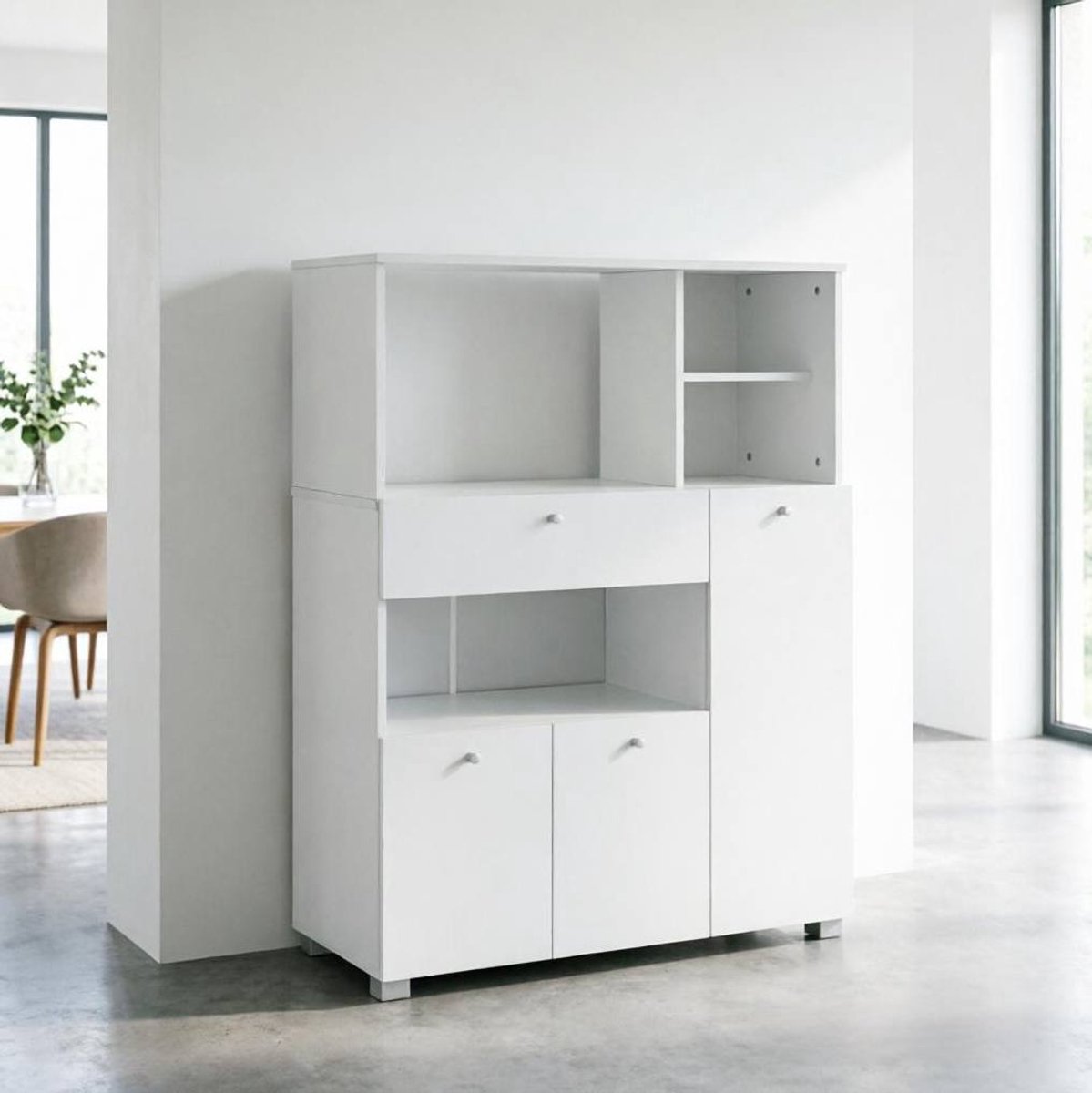 MODENUIT Keukenkast - Opbergkast Met Open Vakken En Lade - Voor Keuken En Woonkamer - Wit - 90x40x120 Cm