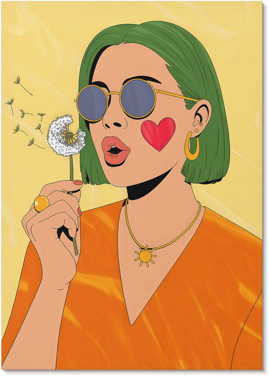 Tulup Polycanvas Poster - Kleurrijk Portret, Illustratie - A4 - Geel Illustratie - Rechthoek - Wandkunst - Woonkamer, Slaapkamer, Kantoor - Popcultuur