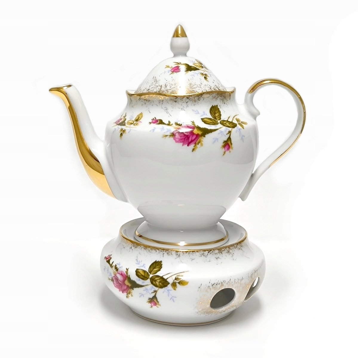 Porseleinen theepot met brander 500ml - Goudkleurig