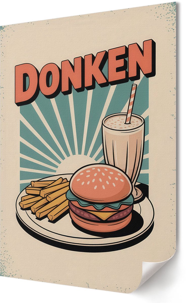Coloray Polycanvas Poster - Retro Fastfood, Poster - 420 x 594 - Beige Motief - Rechthoek - Wandkunst - Woonkamer, Slaapkamer, Kantoor - Retro