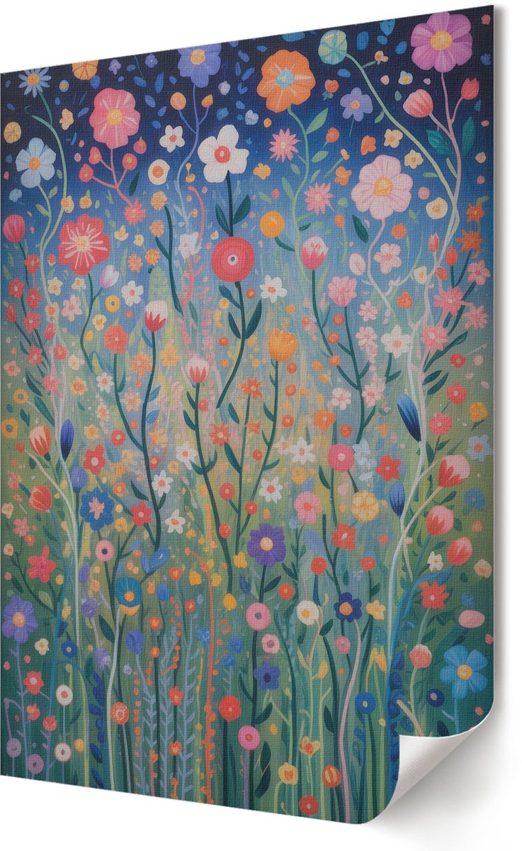 Coloray Polycanvas Wandposter - Kleurrijke Weide, Illustratie - 420 x 594 - Groen Kunst - Rechthoek - Muurkunst - Woonkamer, Slaapkamer, Kantoor - Expressief