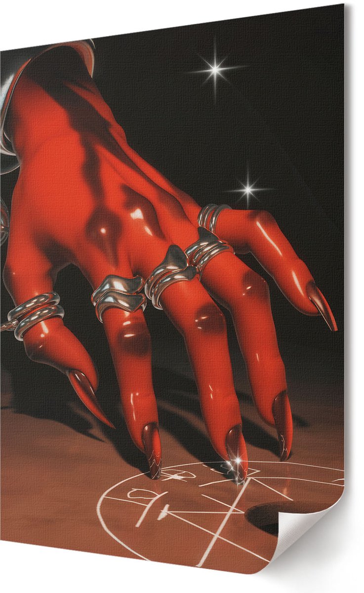 Coloray Polycanvas Poster - Duivelshand, Illustratie - 420 x 594 - Rood Design - Rechthoek - Wandkunst - Woonkamer, Slaapkamer, Kantoor - Futuristisch