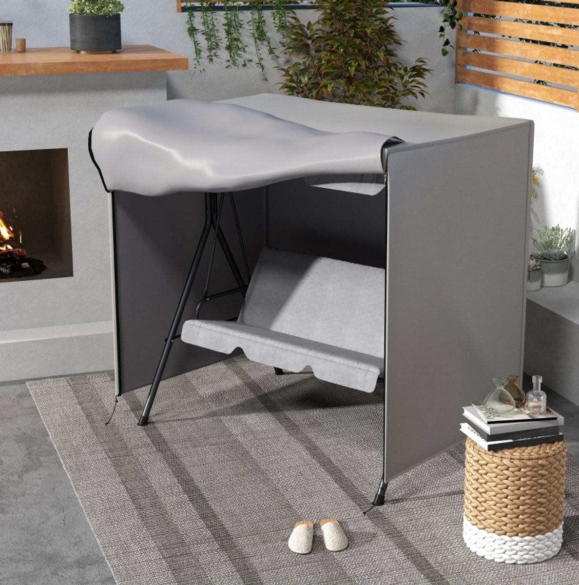 REDOM - Schommelbankhoes - Waterafstotende bescherming - Met rits en bevestiging aan de onderzijde - UV-bestendig en ademend - Oxford stof - Grijs - 177 x 114 x 152 cm