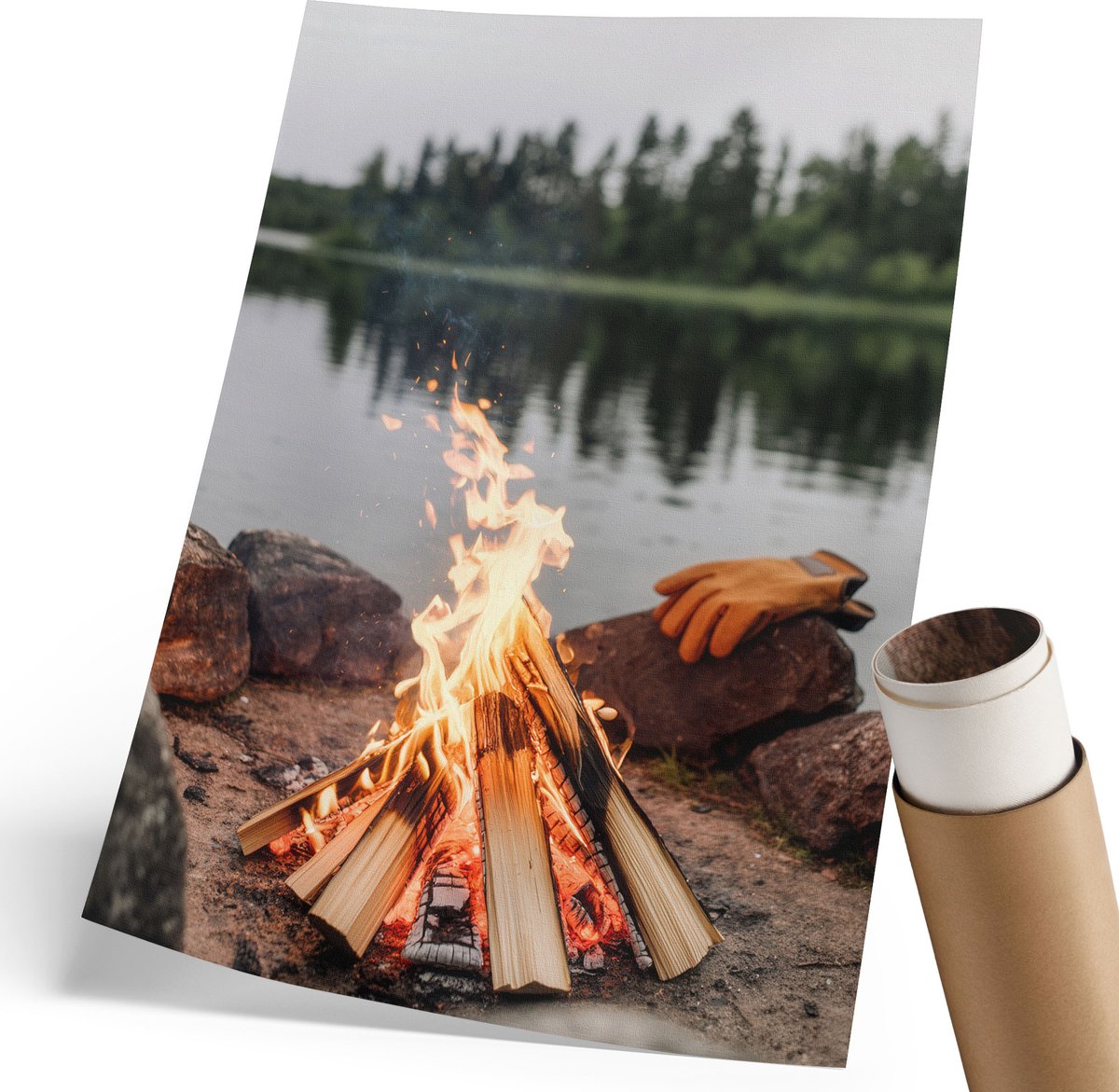 Coloray Polycanvas Wandposter - Zonsondergang, Turkoois - 210 x 297 mm - Bruin Wanddecoratie - Rechthoek - Wandkunstwerk - Slaapkamer - Rustiek