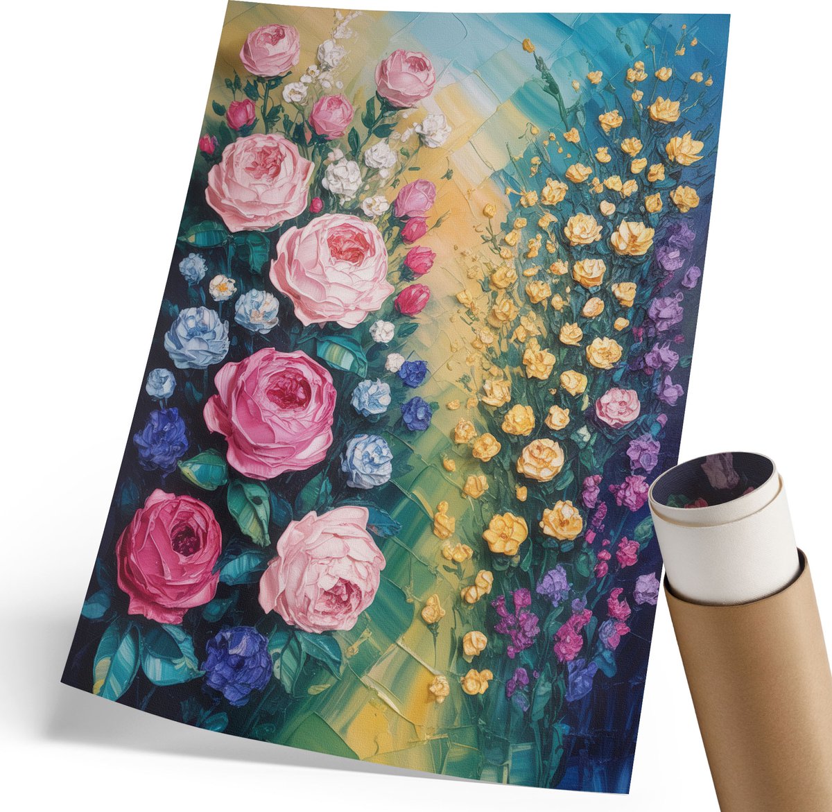 Coloray Canvas Poster Polycanvas - Bloemschilderij, Schilderen - 210 x 297 mm - Geel Patroon - Rechthoek - Decoratieve poster - Woonkamer, Slaapkamer, Kantoor - Romantisch