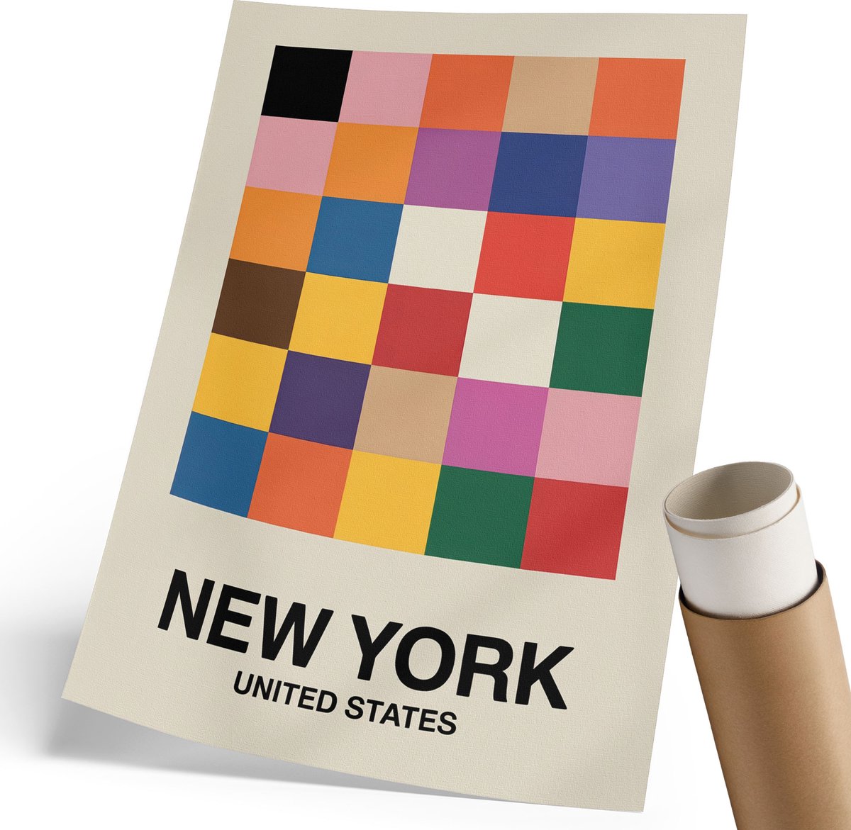 Coloray Canvas Poster Polycanvas - Kleurrijke Vierkanten, Poster - 210 x 297 mm - Oranje Poster - Rechthoek - Wandkunst - Woonkamer, Slaapkamer, Kantoor - Modern