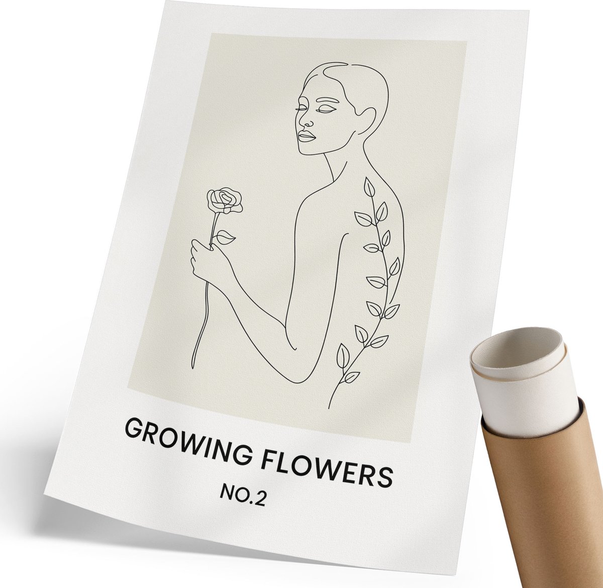 Coloray Polycanvas Wandposter - Plantengrafiek, Lijntekening - 210 x 297 mm - Wit Wandposter - Rechthoek - Canvasposter - Woonkamer, Slaapkamer, Kantoor - Minimalist