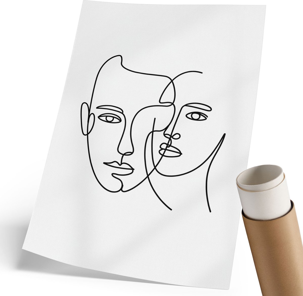 Coloray Polycanvas Poster - Gezichtslijntekening, Lijntekening - 210 x 297 mm - Wit Design - Rechthoek - Muurdecoratie - Woonkamer, Slaapkamer, Kantoor - Minimalist