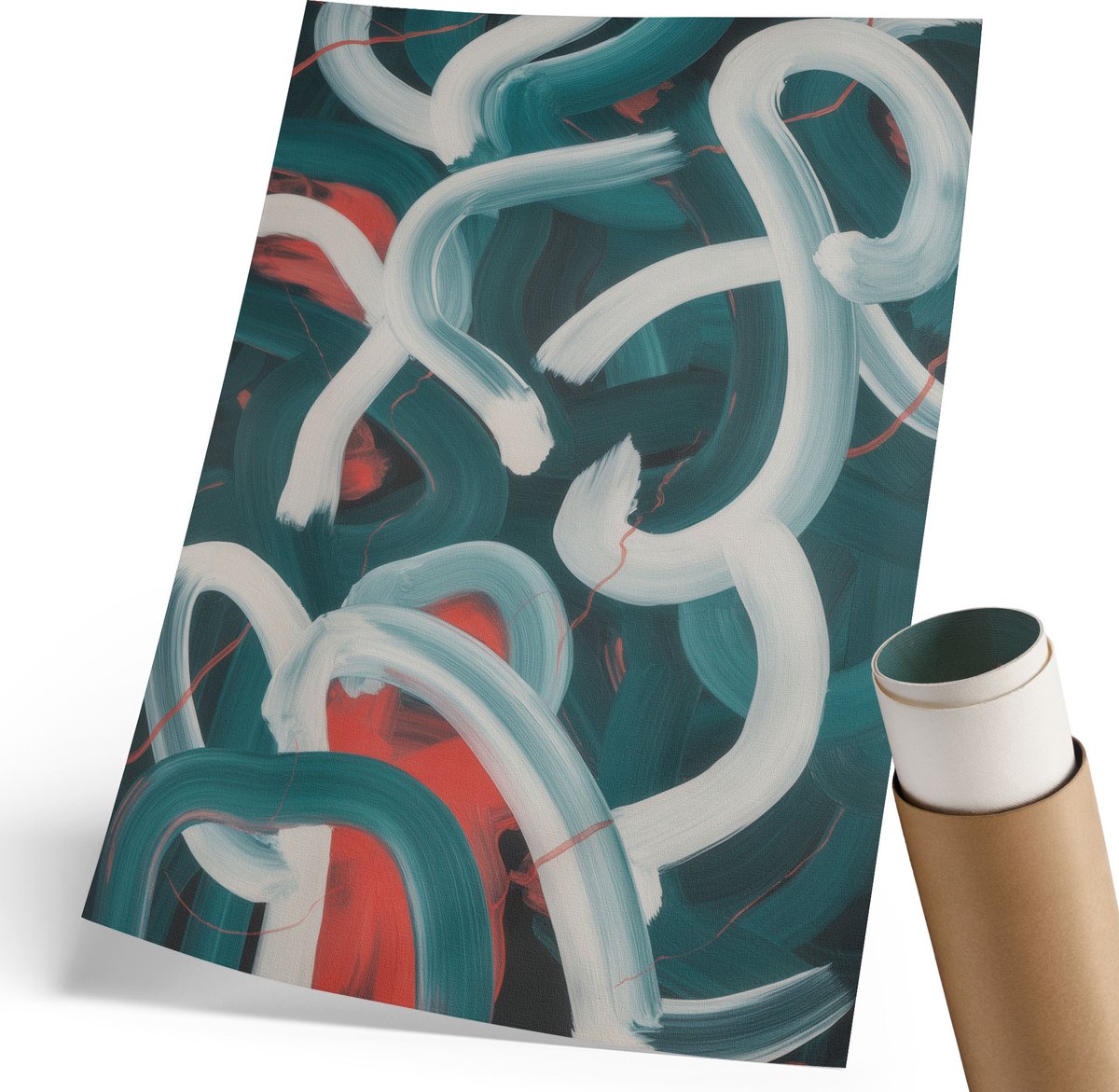 Coloray Polycanvas Wandposter - Kleurrijke Penseelstreken, Schilderen - 210 x 297 mm - Turkoois Illustratie - Rechthoek - Wandkunstwerk - Woonkamer, Slaapkamer, Kantoor - Expressief