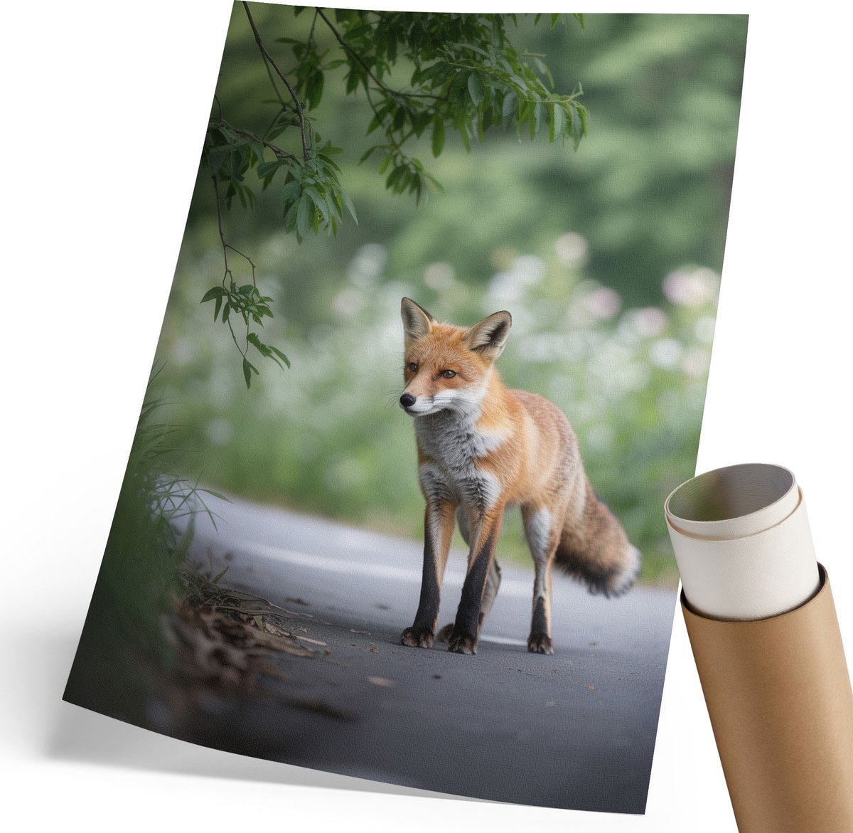 Coloray Polycanvas Wandposter - Vos In De Natuur, Fotografie - 210 x 297 mm - Groen Motief - Rechthoek - Muurkunst - Woonkamer, Slaapkamer, Kantoor - Modern