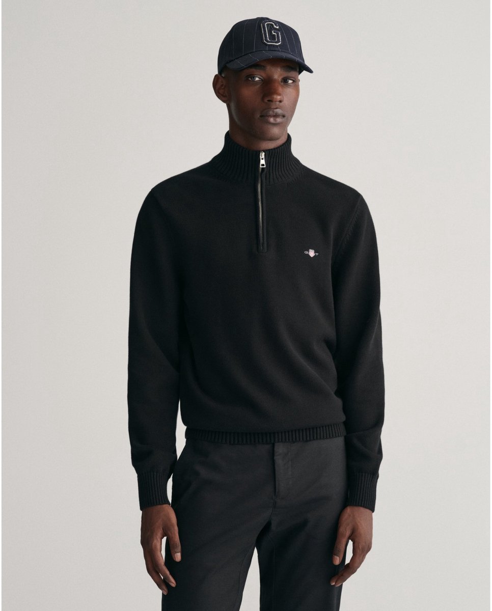Gant Trui Casual Cotton Half Zip Rib Endings Zwart / male