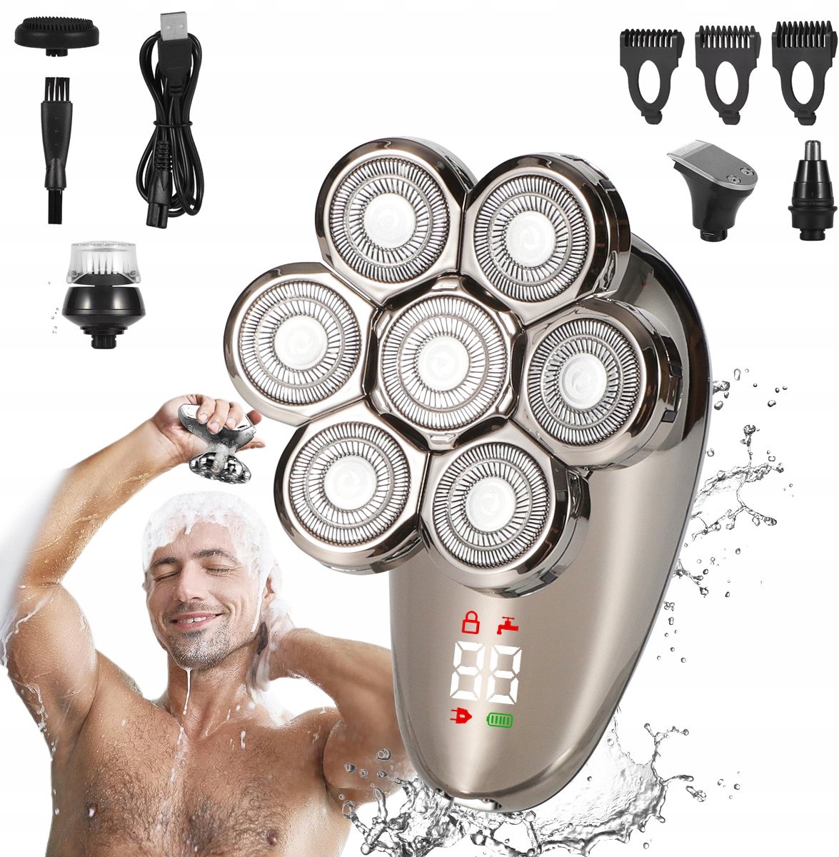 Elektrisch Scheerapparaat voor Mannen - 5-in-1, Waterdicht, USB Oplaadbaar