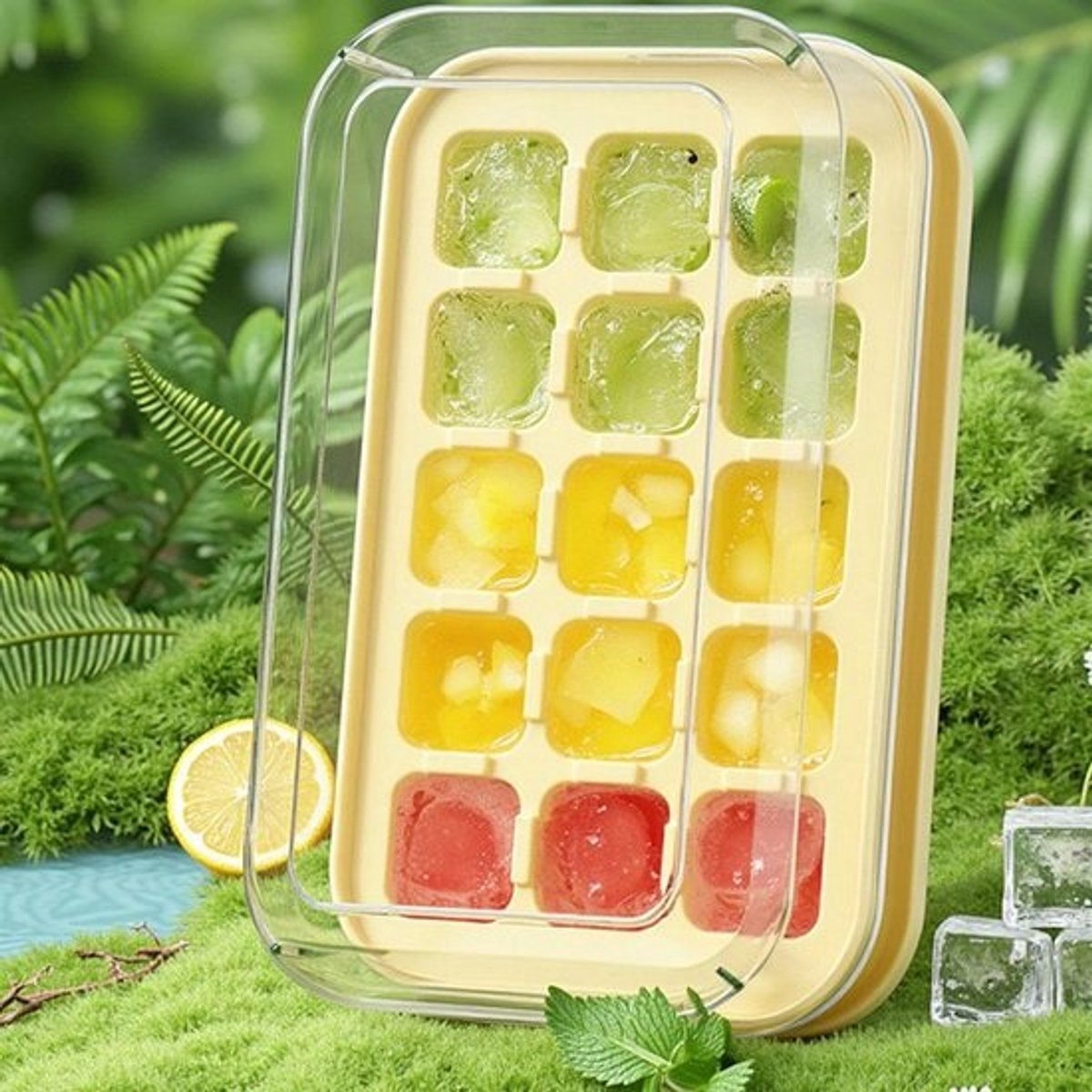 IJsblokjesvorm met Deksel - Ijsmaker Bakje - Dranken Koelen - Eenvoudig Druk Systeem - 18 x 11 x 7 cm