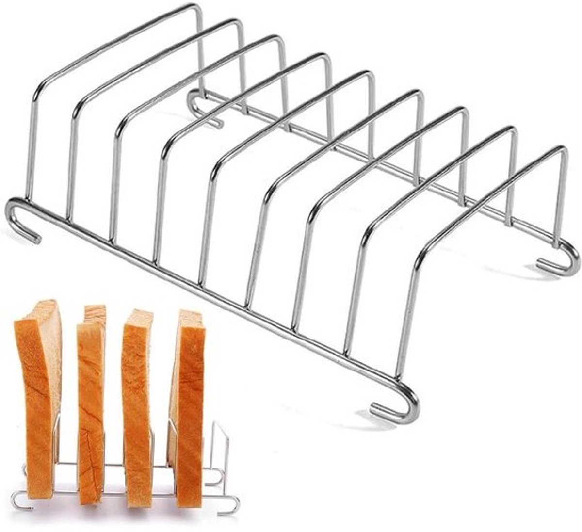 Toastrek 8 Sleuven - Broodrek RVS - Brood Koelen - Vaatwasmachinebestendig - 14.7 cm - Zilver