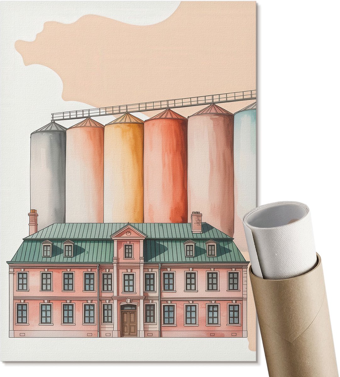 Coloray Polycanvas Wandposter - De Zee Tijdens Een Storm, Grijs - A2 - Beige Illustratie - Rechthoek - Canvasposter - Woonkamer - Expressief