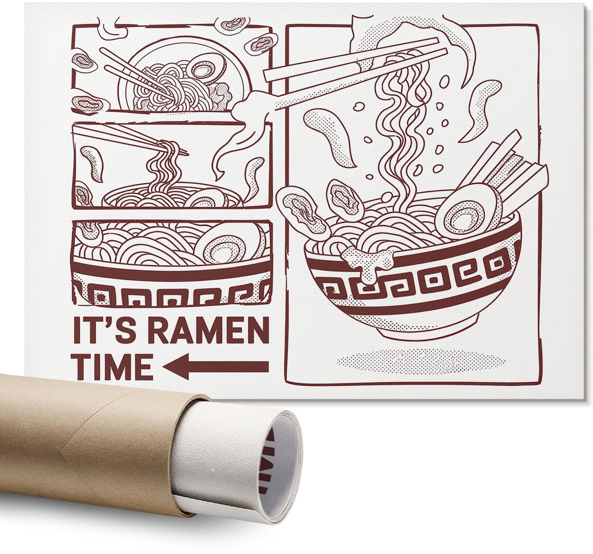 Coloray Polycanvas Wandposter – Ramen Illustratie, Wit – A1 – Geel Wandposter – Rechthoek – Wandkunst – Woonkamer – Klassiek