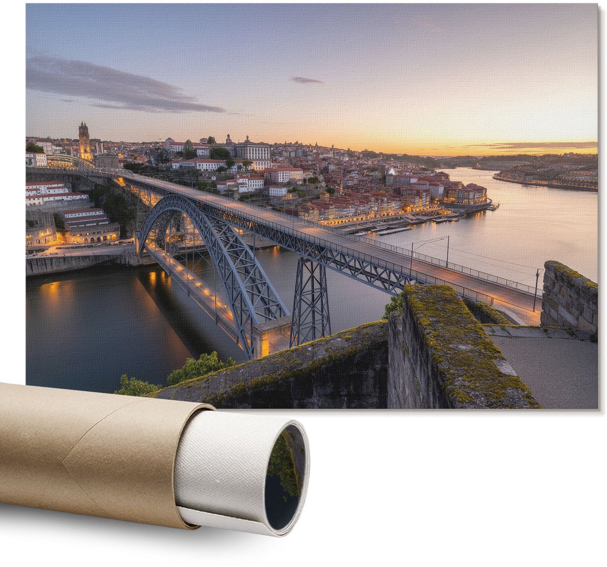 Coloray Polycanvas Wandposter - Straatcafé, Illustratie - A1 - Blauw Patroon - Rechthoek - Interieurdecoratie - Kantoor - Klassiek