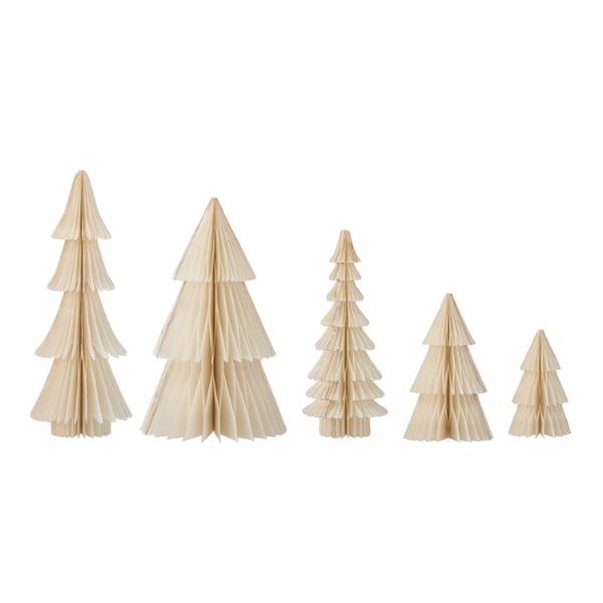 Bloomingville Milan Papieren Kerstboompjes Wit/Goud – Set van 5 – FSC Papier