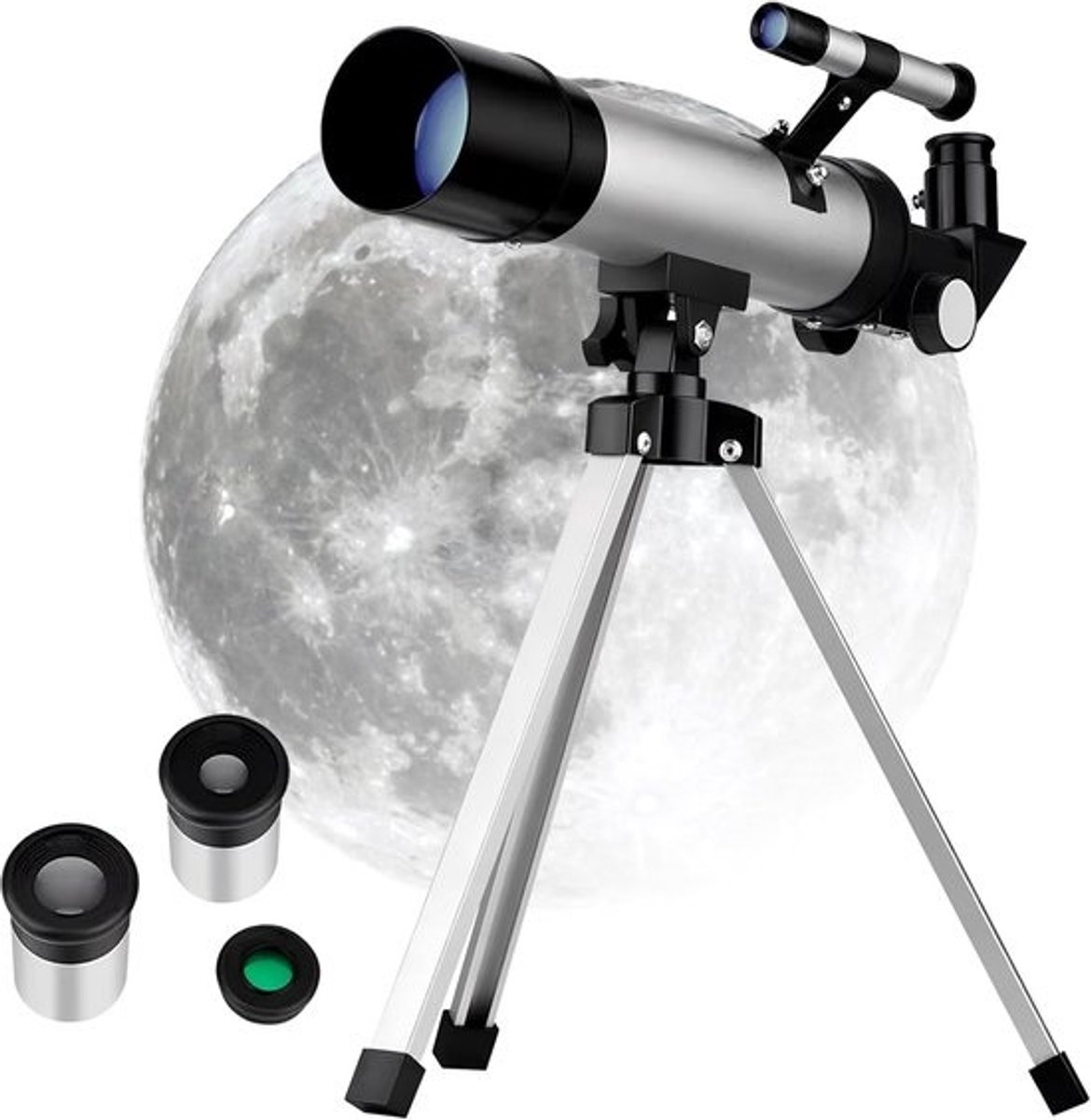 Refractortelescoop - Astronomische Telescoop - Sterrenkijken Buiten - Hoge Resolutie Lens - 50 mm Objectief - Zilver