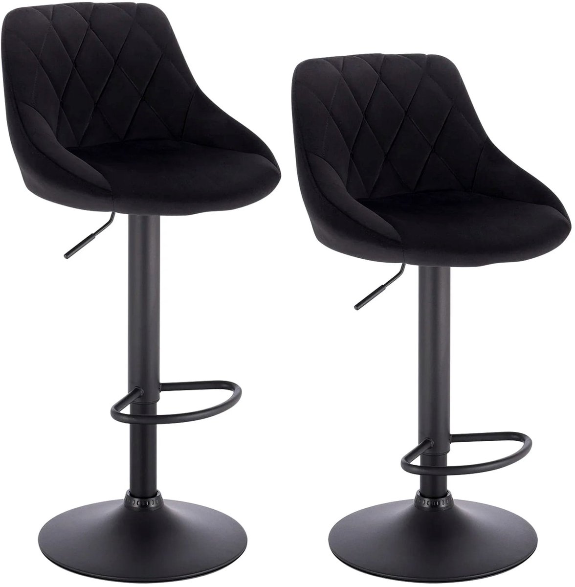 Klarven Barkrukken Set van 2 Fluweel zwart - Barkrukken met Rugleuning - Barkrukken Draaibaar - Bar Stools Kunstleer - Draagvermogen 100 kg - In hoogte verstelbaar - B61xd50xh45cm