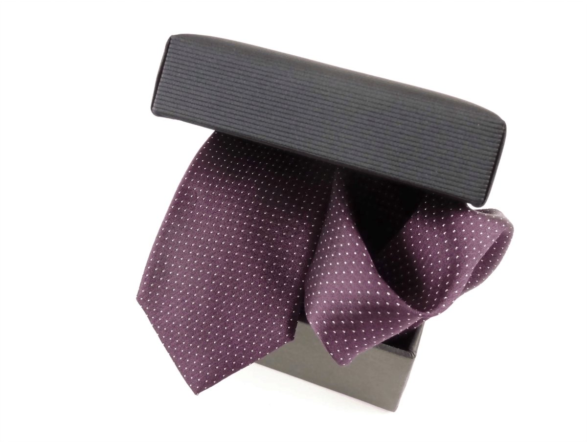 Set zijden das en pochet bordeauxrood stip