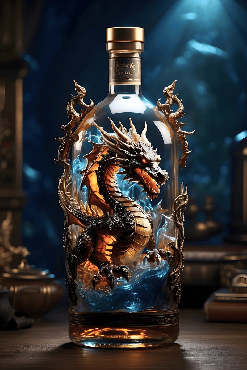 Draak in Fles Poster - Oosterse Draak - Japanse - Fantasie - Mystiek - posters - formaat 70x100cm - Wanddecoratie - L1077MT