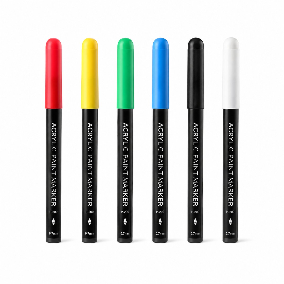 Set van 6 acrylmarkers met zachte punt, vloeibare inkt en gecontroleerde inkttoevoer