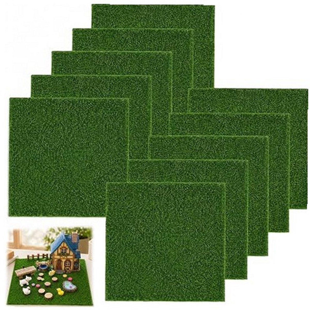Merkloos Mini Kunstgras Set 10 Stuks 15x15cm voor Knutselen & Decoratie
