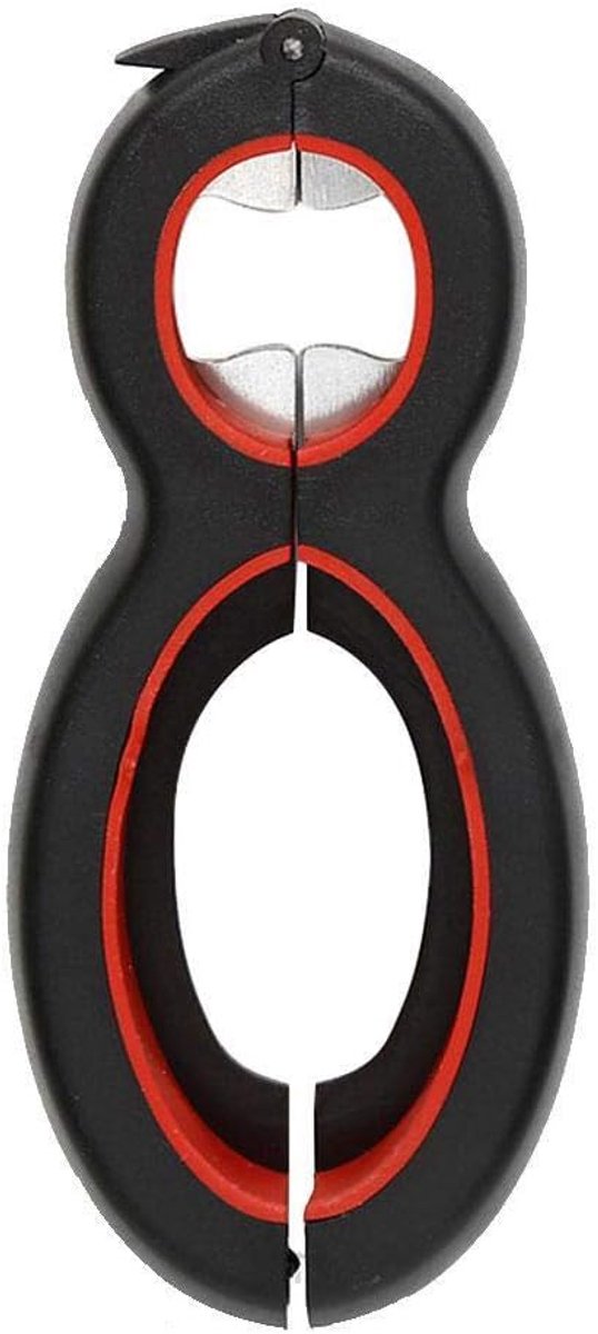 4 stuks‑dopopener‑roestvrijstalen blikopener‑zes‑in‑een multifunctioneel‑14,5x6,2 cm‑zwart‑rood