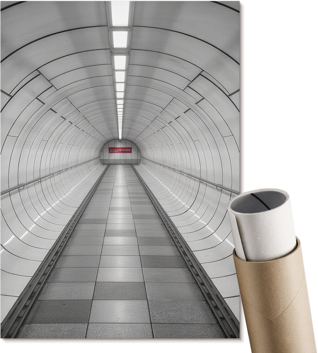 Coloray Polycanvas Wandposter - Futuristische Tunnel, Fotografie - A4 - Grijs Decoratie - Rechthoek - Muurkunst - Woonkamer, Slaapkamer, Kantoor - Industrieel
