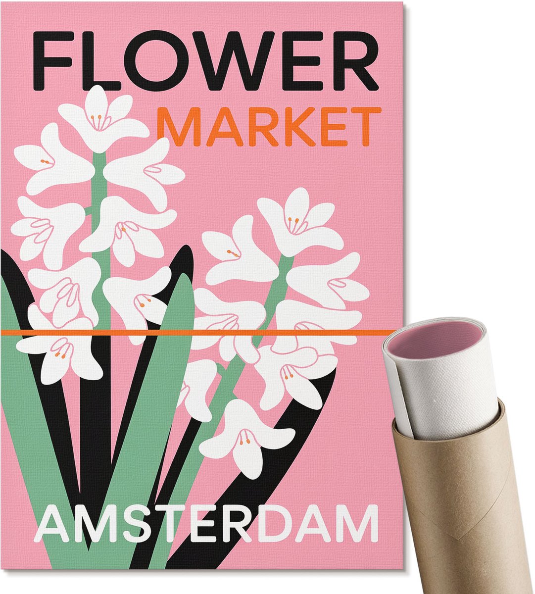 Coloray Polycanvas Poster - Bloemenposter, Illustratie - A4 - Roze Motief - Rechthoek - Muurdecoratie - Woonkamer, Slaapkamer, Kantoor - Modern