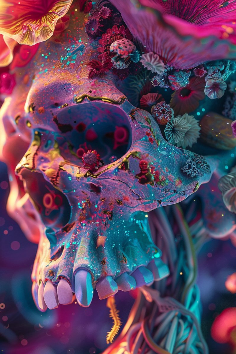 Dia de Muertos Poster - Dag der Doden - Skelettenkop - Skull - Skelet - Coole - Huisdeco - Abstracte - posters - formaat 70x100cm - Wanddecoratie - L2227CW
