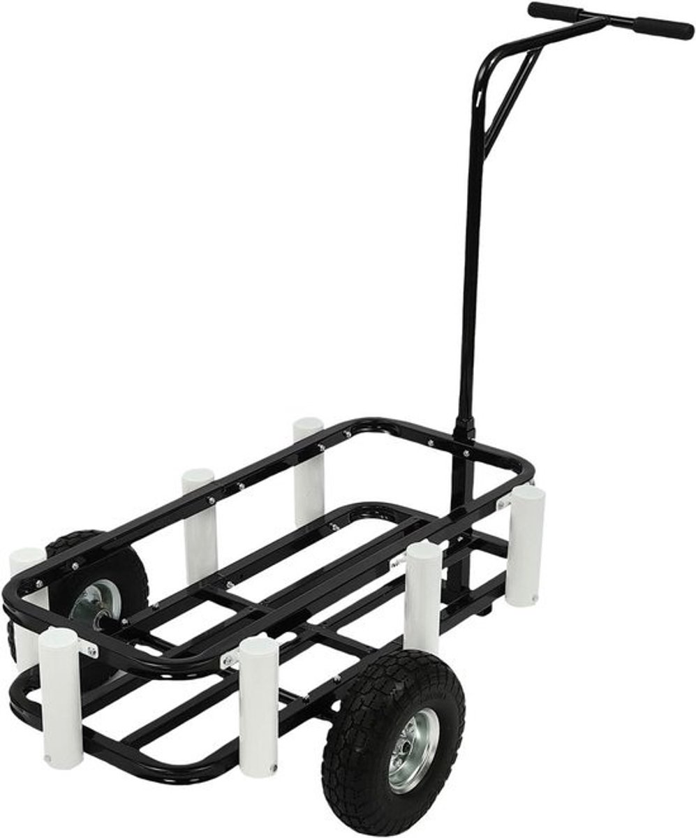 Viskar met Wielen - Hengelsportkar Outdoor - Vissen Organiseren - Zeven Hengelhouders - 95x48x31.5 cm - Wit