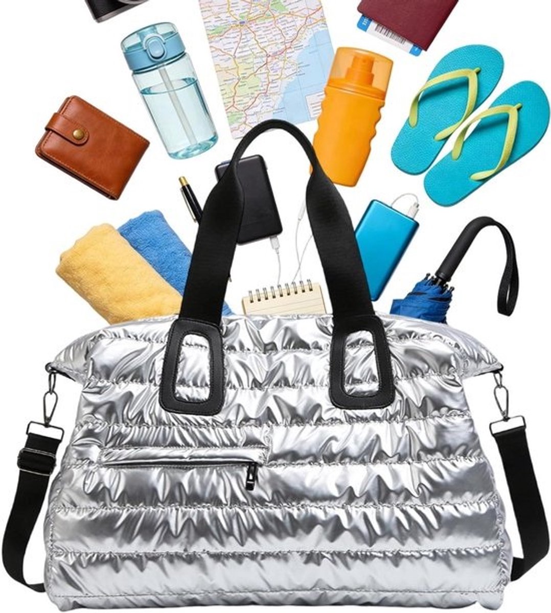 Dames Gymtas - Weekendtas Sporttas - Reizen Workout Fitness - Geoptimaliseerde Opslag - 30 x 15 x 15 cm - Zilver