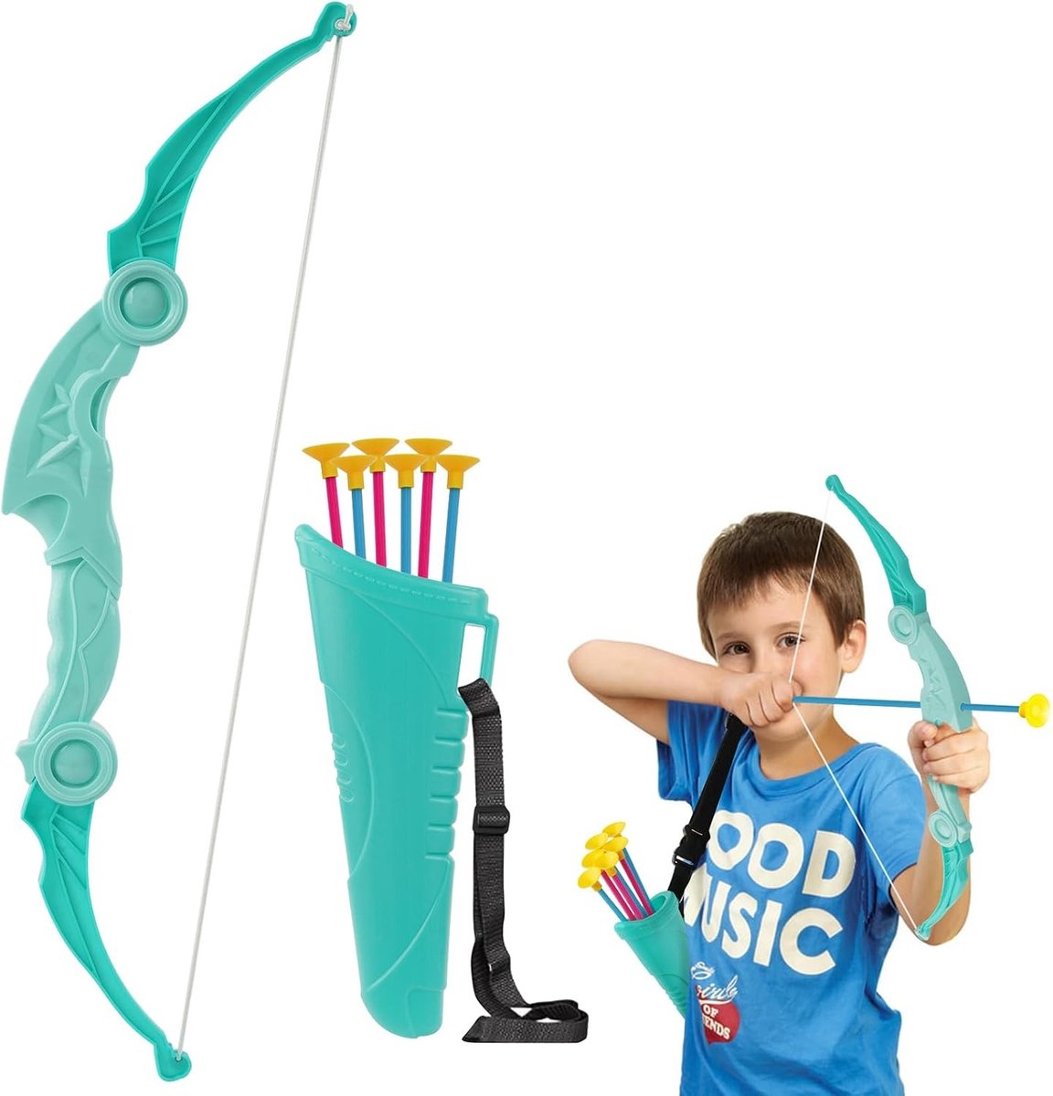 Boogschietset voor Kinderen met Pijlen en Quiver, Veilig Speelgoed voor Jongens en Meisjes van 3-12 Jaar, Perfect voor Buitenactiviteiten en Sportieve Spellen