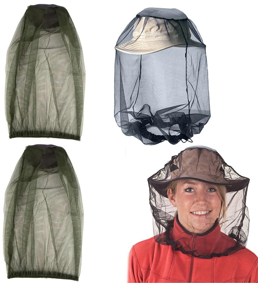 4 Stuks Insecten Hoofdnets voor Buiten - Effectieve Anti-Muggen Bescherming, Ideaal voor Kamperen en Beekeeping