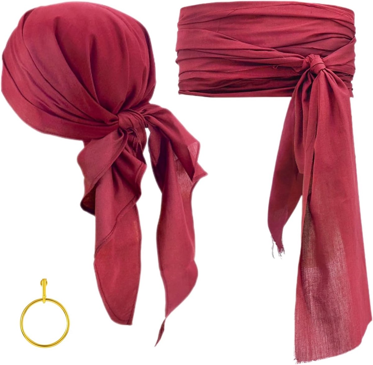 3-delig piratenkostuum voor Halloween, inclusief hoofdband, tailleriem en oorbellen, perfect voor kinderen en volwassenen