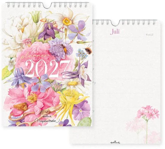 Weekkalender 2027 met Marjolein Bastin bloemen, met schaar.