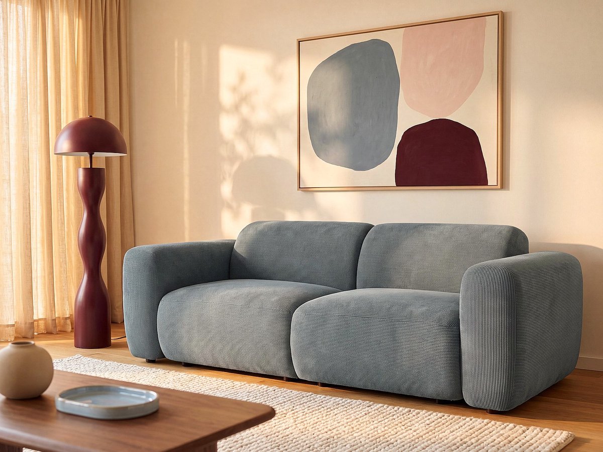 Vente-unique Driezitsbank in blauw fijn ribfluweel - POGNI van Maison Céphy