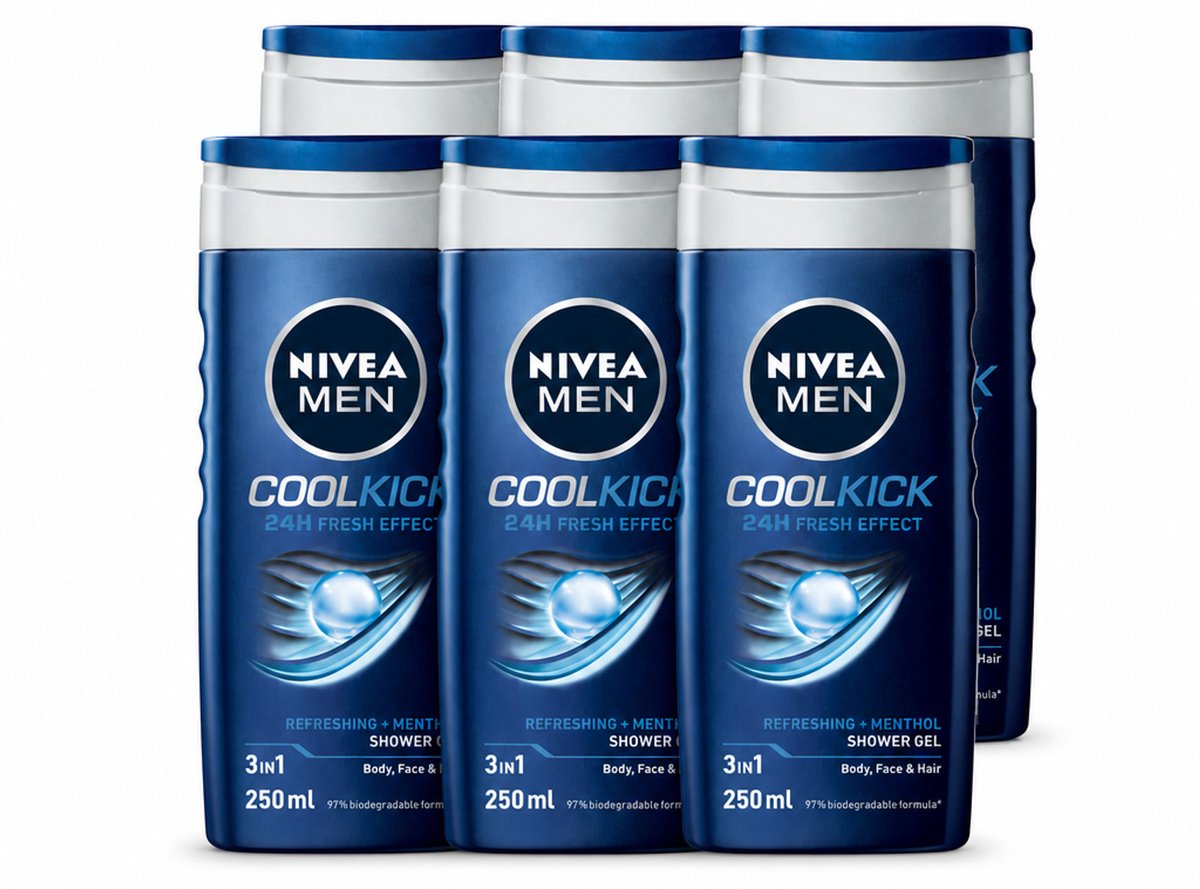 6 x NIVEA MEN - Douchegel - Cool Kick - 250 ml - Voordeelverpakking - 6 stuks