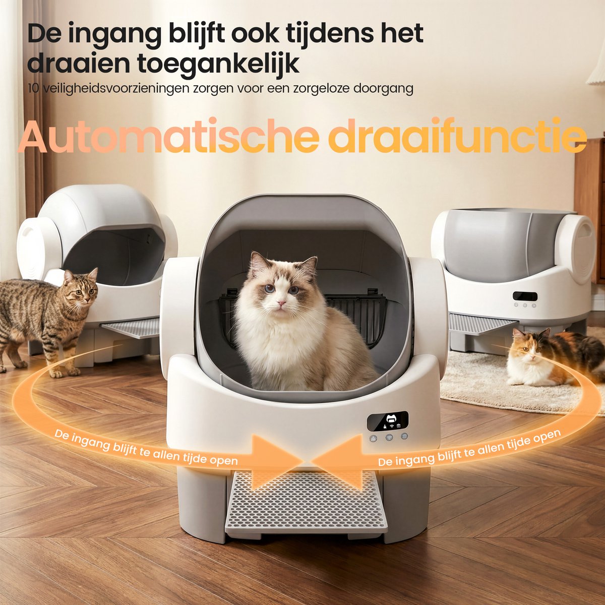 Devoko automatische kattenbak – XXL kattenbak met open en ruim ontwerp, groot 12L opvangreservoir voor kattenbakkorrels, app-bediening op afstand, 8 veiligheidssensoren, voor meerdere katten thumbnail 5