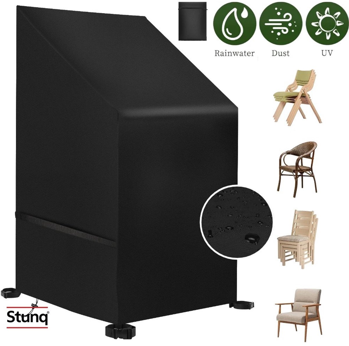 Stunq Tuinstapelstoelhoes 65x65x80x120cm Waterdicht 210D Oxford Zwart