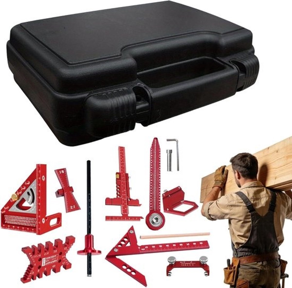 Bouwhaak,10 Delige Houtbewerking Meetgereedschap Set | Huishoudelijke montagehoekmeter kit | voor houtbewerking meubelindustrie vloeren garage buiten